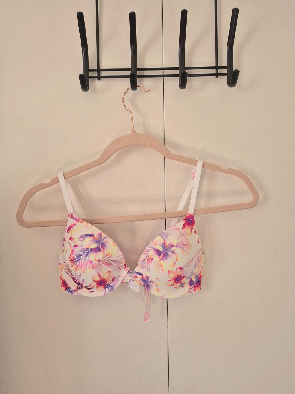 PINK Victoria's Secret Floral Lightly Padded Bra - White with Pink & Purple